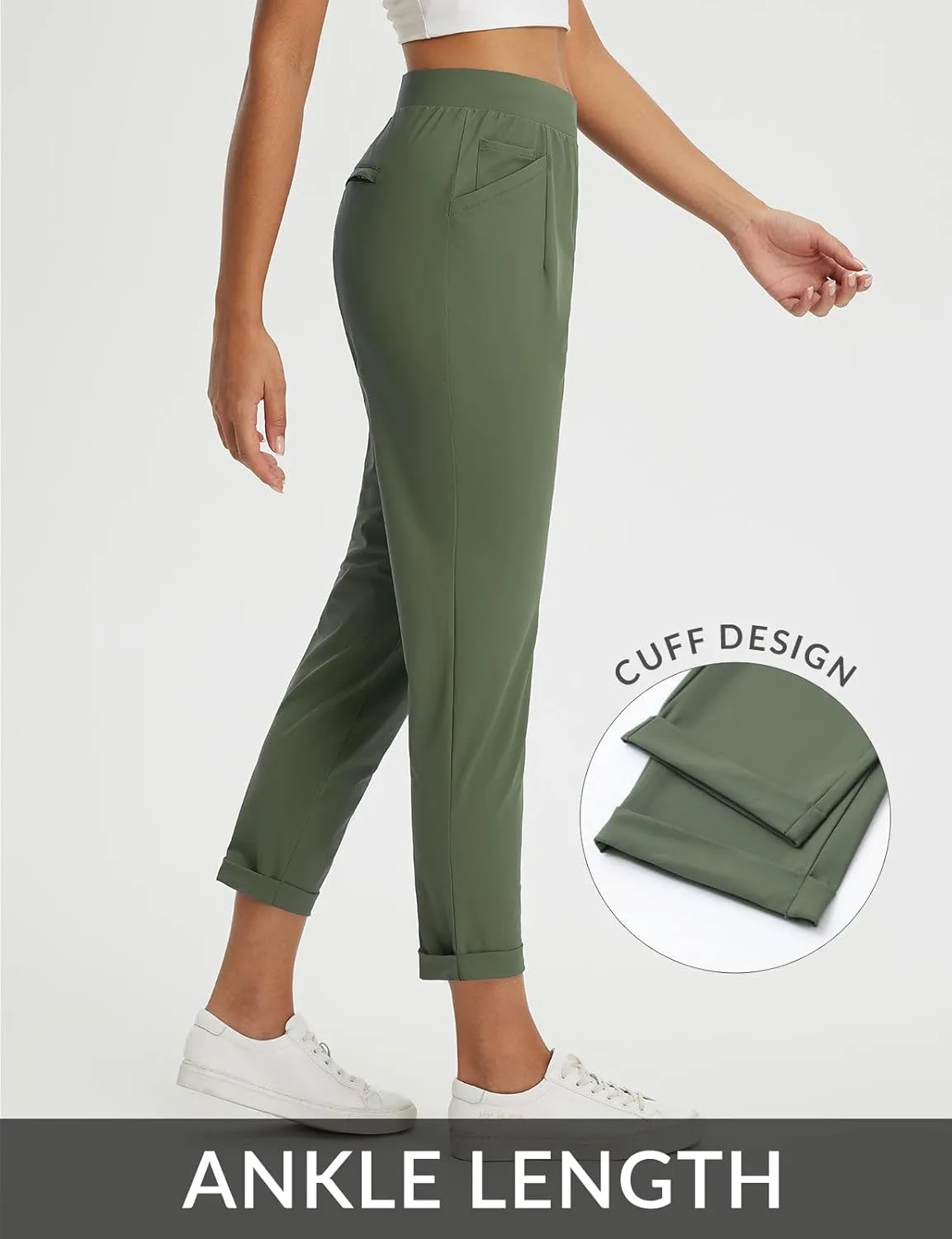 baleaf Womens Travel Pants Stretch with Zipper Pockets Petite Ankle Dressy Work Business Casual Golf Slacks