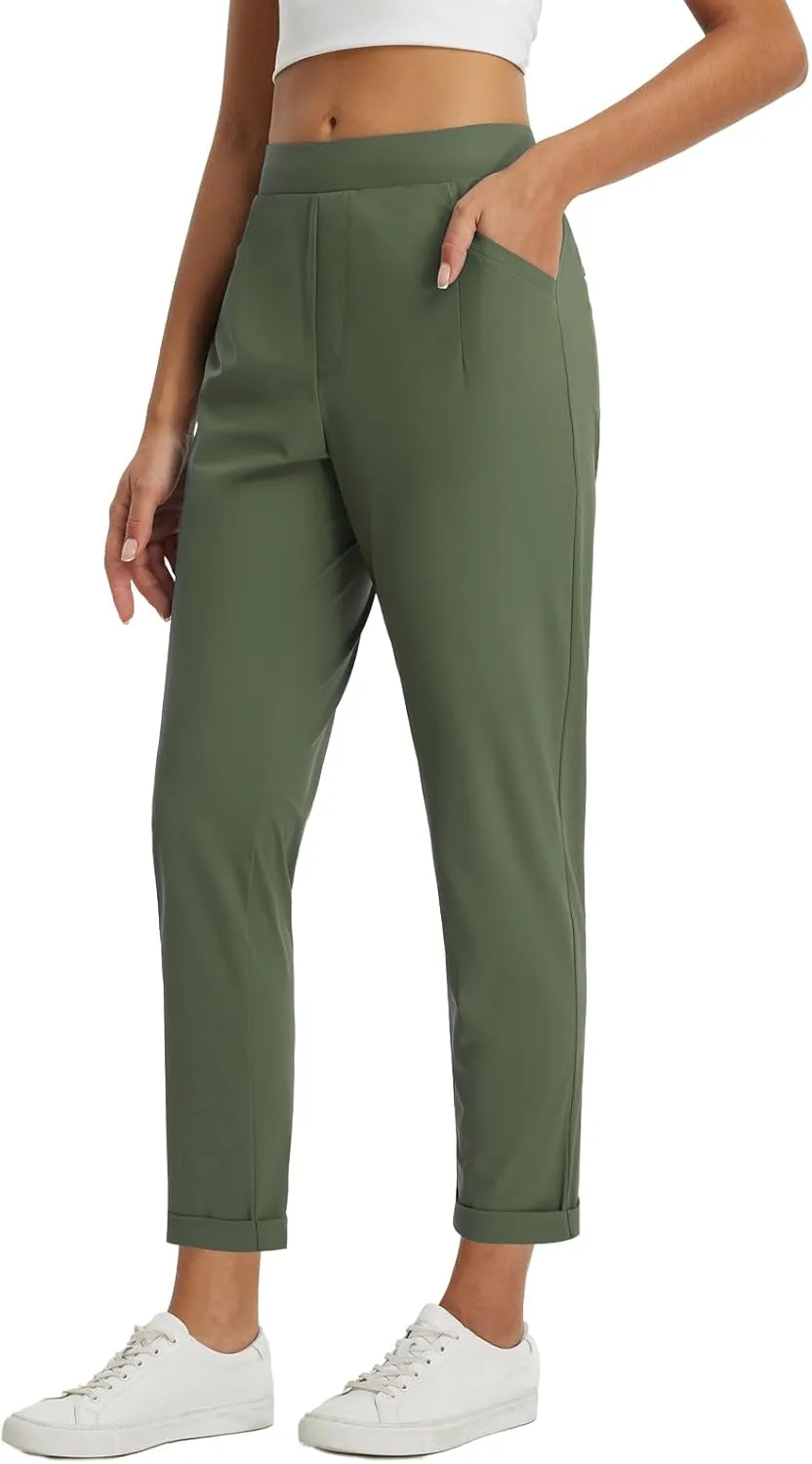 baleaf Womens Travel Pants Stretch with Zipper Pockets Petite Ankle Dressy Work Business Casual Golf Slacks