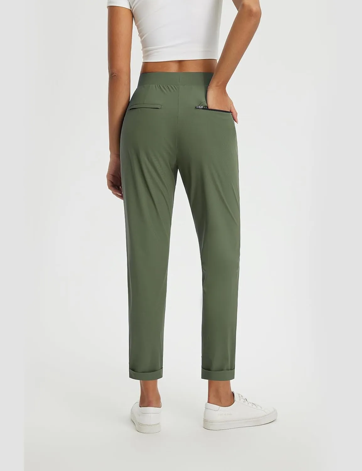 baleaf Womens Travel Pants Stretch with Zipper Pockets Petite Ankle Dressy Work Business Casual Golf Slacks