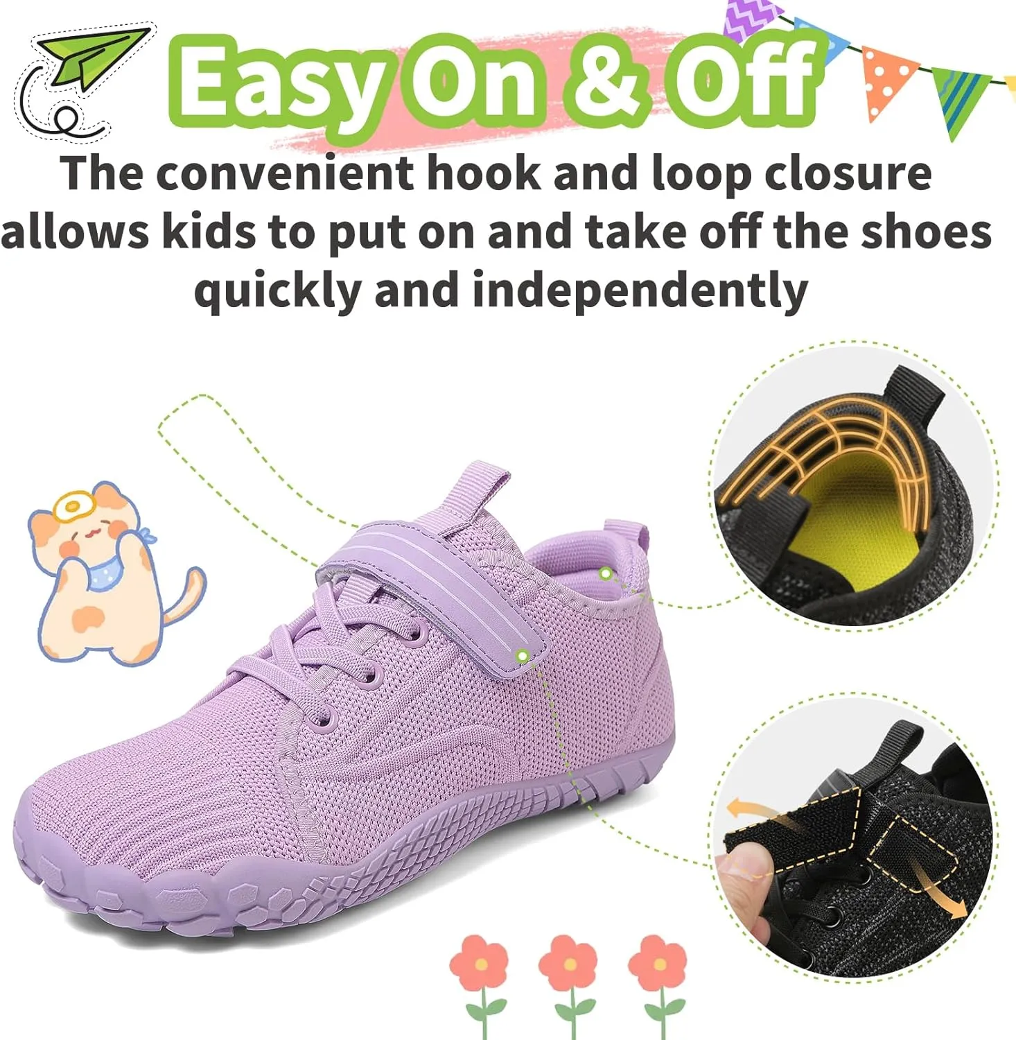 Barefoot Shoes Kids Wide Toe Box Shoes Boys Girls Footwear Zero Drop Orthopedic Minimalist Walking Sneakers for Little/Big Kids Indoor Outdoor Lightweight Running Wrestling Tennis