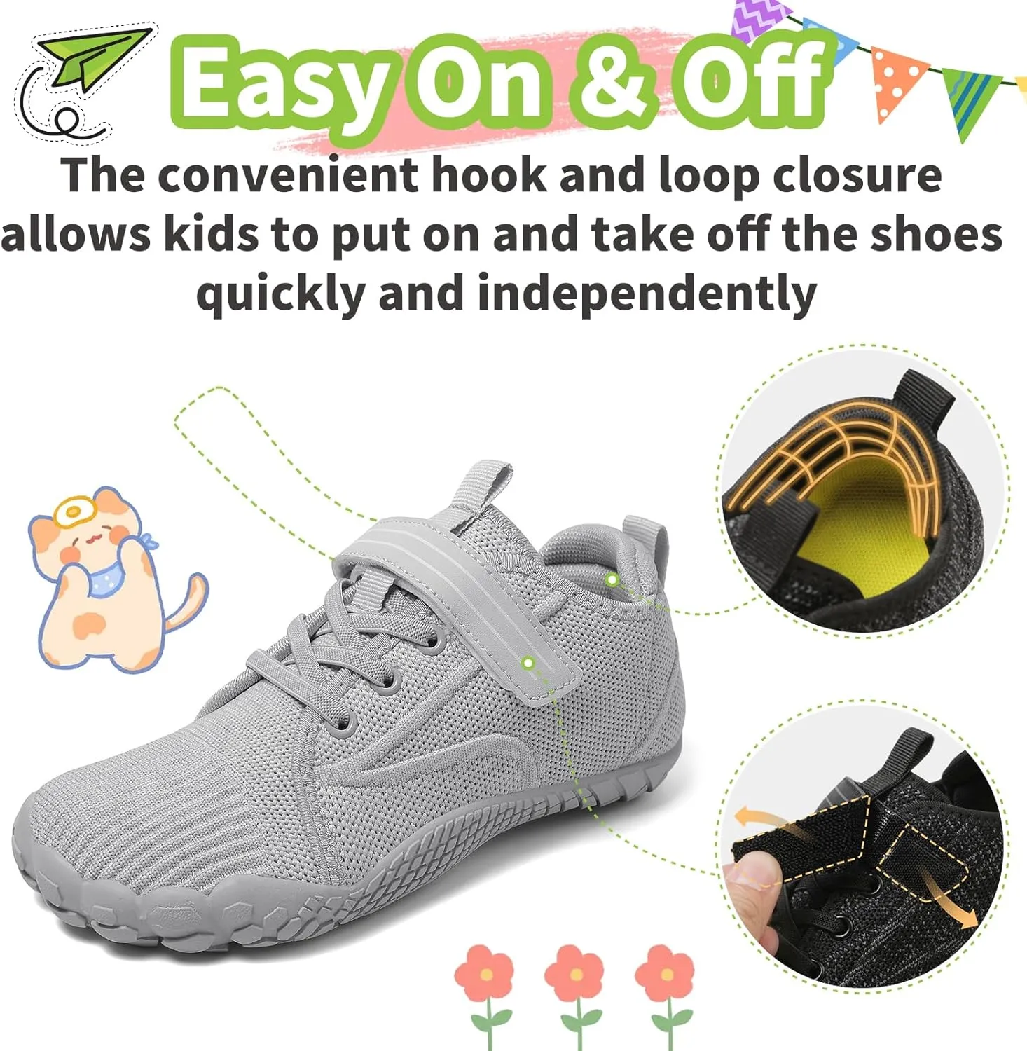 Barefoot Shoes Kids Wide Toe Box Shoes Boys Girls Footwear Zero Drop Orthopedic Minimalist Walking Sneakers for Little/Big Kids Indoor Outdoor Lightweight Running Wrestling Tennis