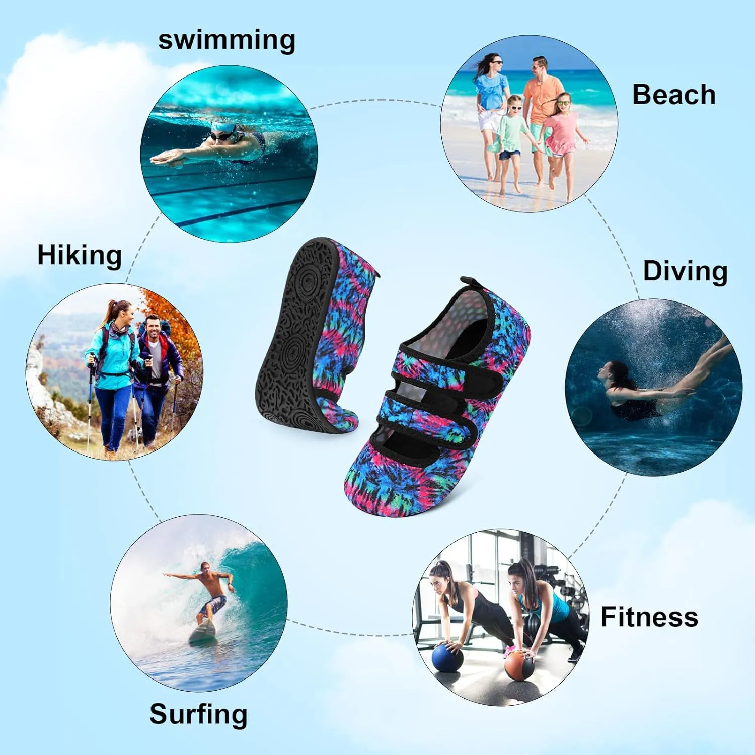 BARERUN Water Shoes Women Men Quick Dry Barefoot Beach Walking Kayaking Surfing Yoga Shoes Adjustable Wide Minimalist Sandals Slippers Indoor/Outdoor