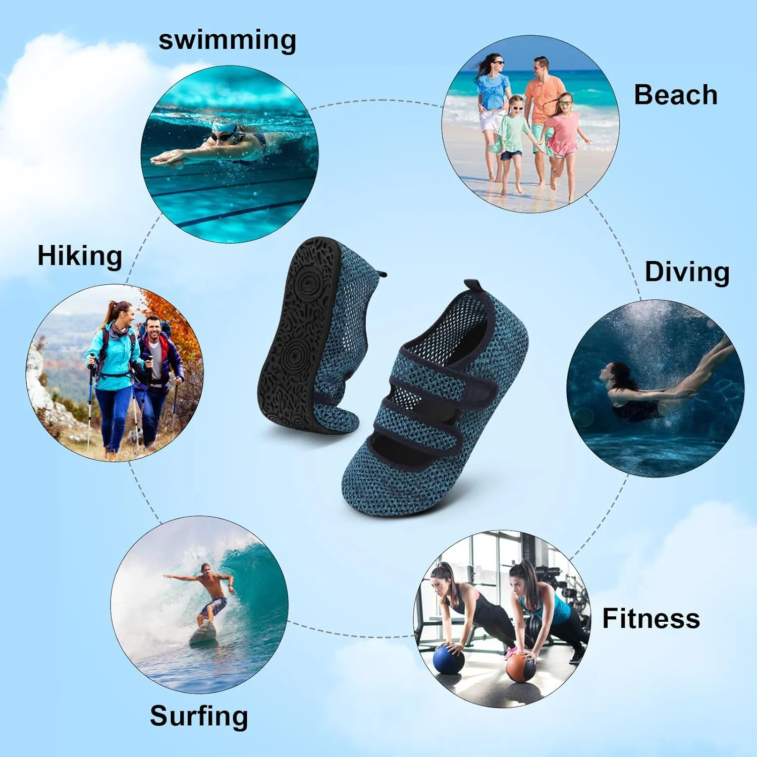 BARERUN Water Shoes Women Men Quick Dry Barefoot Beach Walking Kayaking Surfing Yoga Shoes Adjustable Wide Minimalist Sandals Slippers Indoor/Outdoor