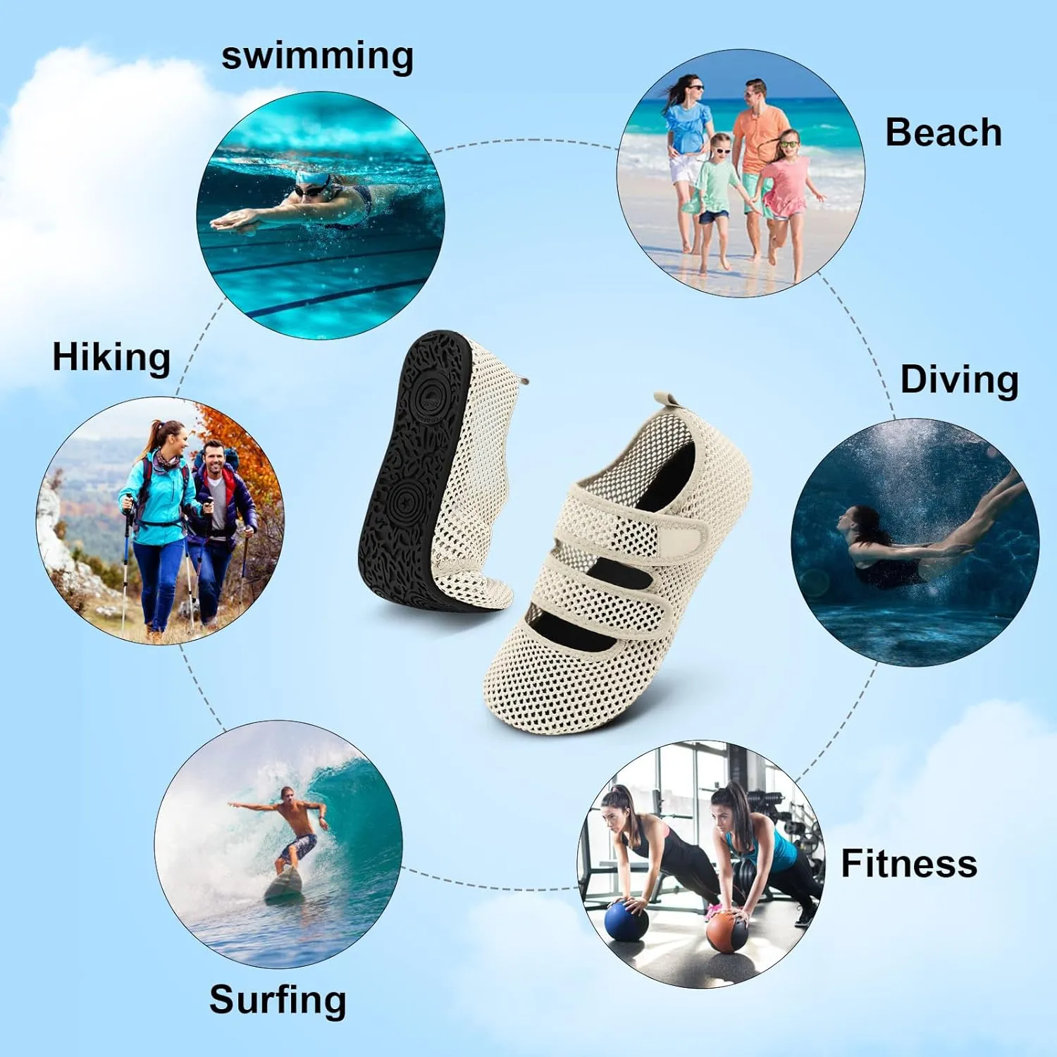 BARERUN Water Shoes Women Men Quick Dry Barefoot Beach Walking Kayaking Surfing Yoga Shoes Adjustable Wide Minimalist Sandals Slippers Indoor/Outdoor