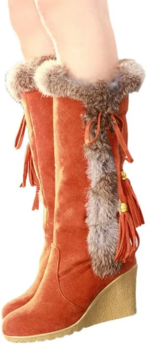 Bcshiye Snow Boots for Women,Casual Warm Winter Knee High Long Boots Comfortable Fur Lined Platform Cold Weather Boots