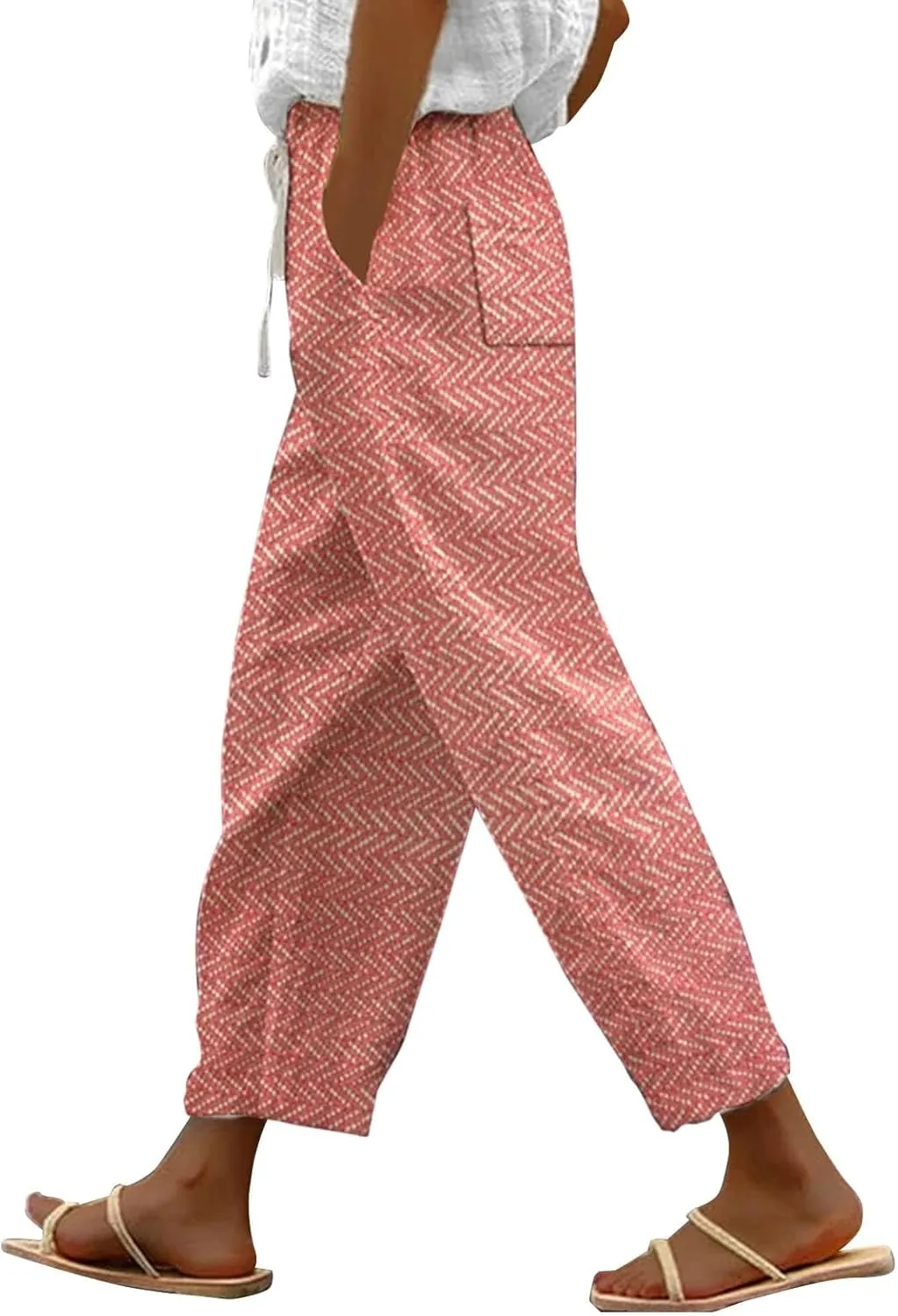 Beach Vacation s Women's Pants Pants Linen Outfit (Orange, M)