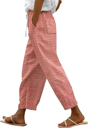 Beach Vacation s Women's Pants Pants Linen Outfit (Orange, M)