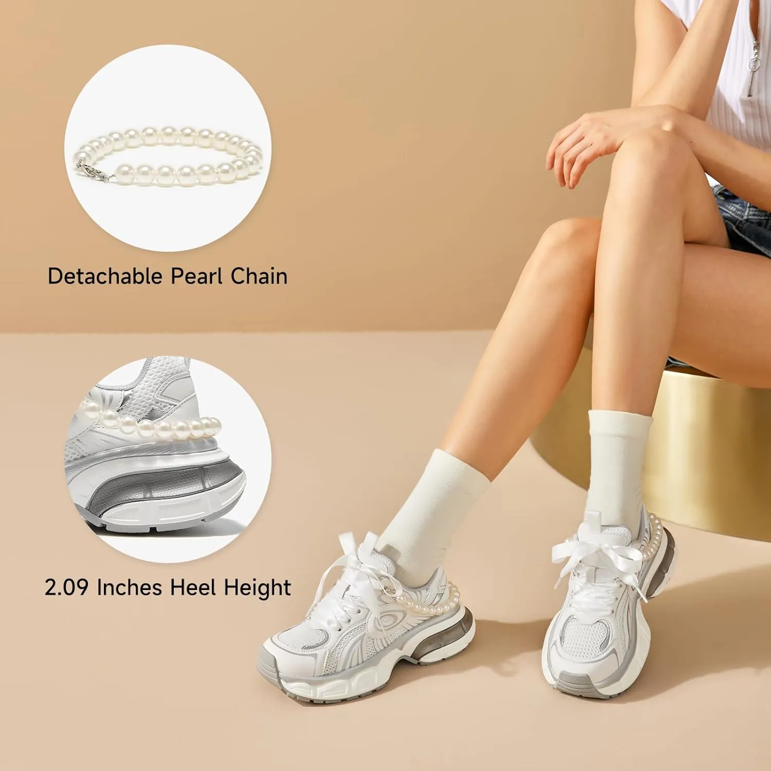 BEAU TODAY Womens Platform Fashion Sneakers, Chunky Wide Sneakers for Women, Leather Lace-up Breathable Walking Shoes for Women, Comfortable Casual Workout Athletic Tennis Shoes