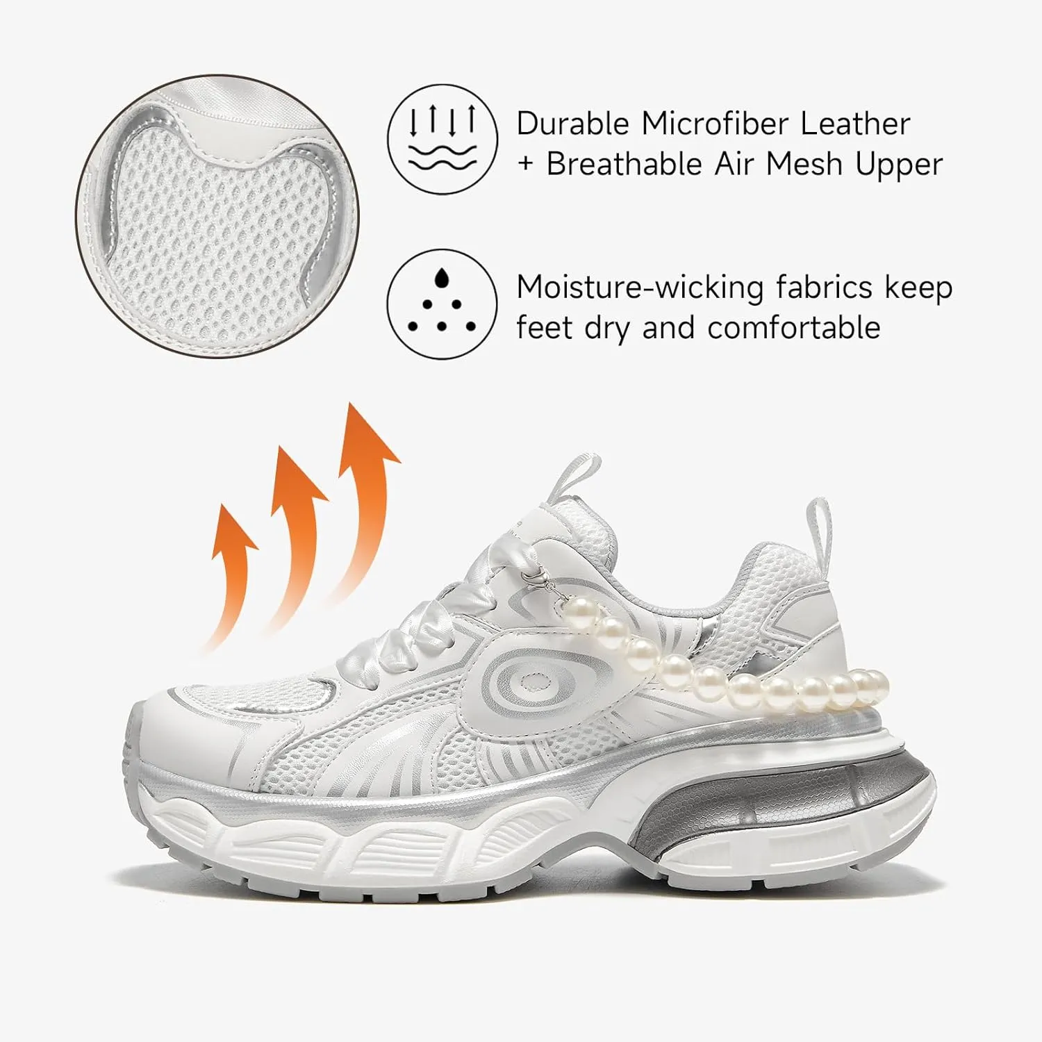 BEAU TODAY Womens Platform Fashion Sneakers, Chunky Wide Sneakers for Women, Leather Lace-up Breathable Walking Shoes for Women, Comfortable Casual Workout Athletic Tennis Shoes