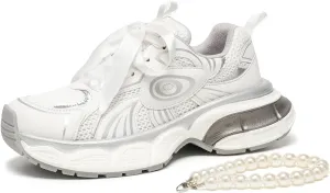 BEAU TODAY Womens Platform Fashion Sneakers, Chunky Wide Sneakers for Women, Leather Lace-up Breathable Walking Shoes for Women, Comfortable Casual Workout Athletic Tennis Shoes
