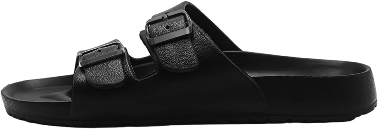 BEMGNAR Women's Sandals,Double Buckle Adjustable Slides with Arch Support,Comfortable EVA Flat Sandals