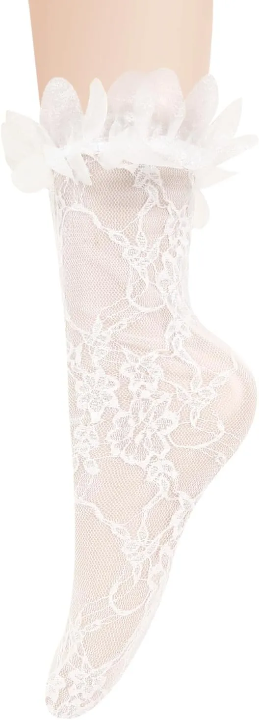 Benefeet Lace Ruffle Socks for Women & Girls - Fancy Frilly Mesh Sheer Decorated Cute Princess Bride Anklet Socks
