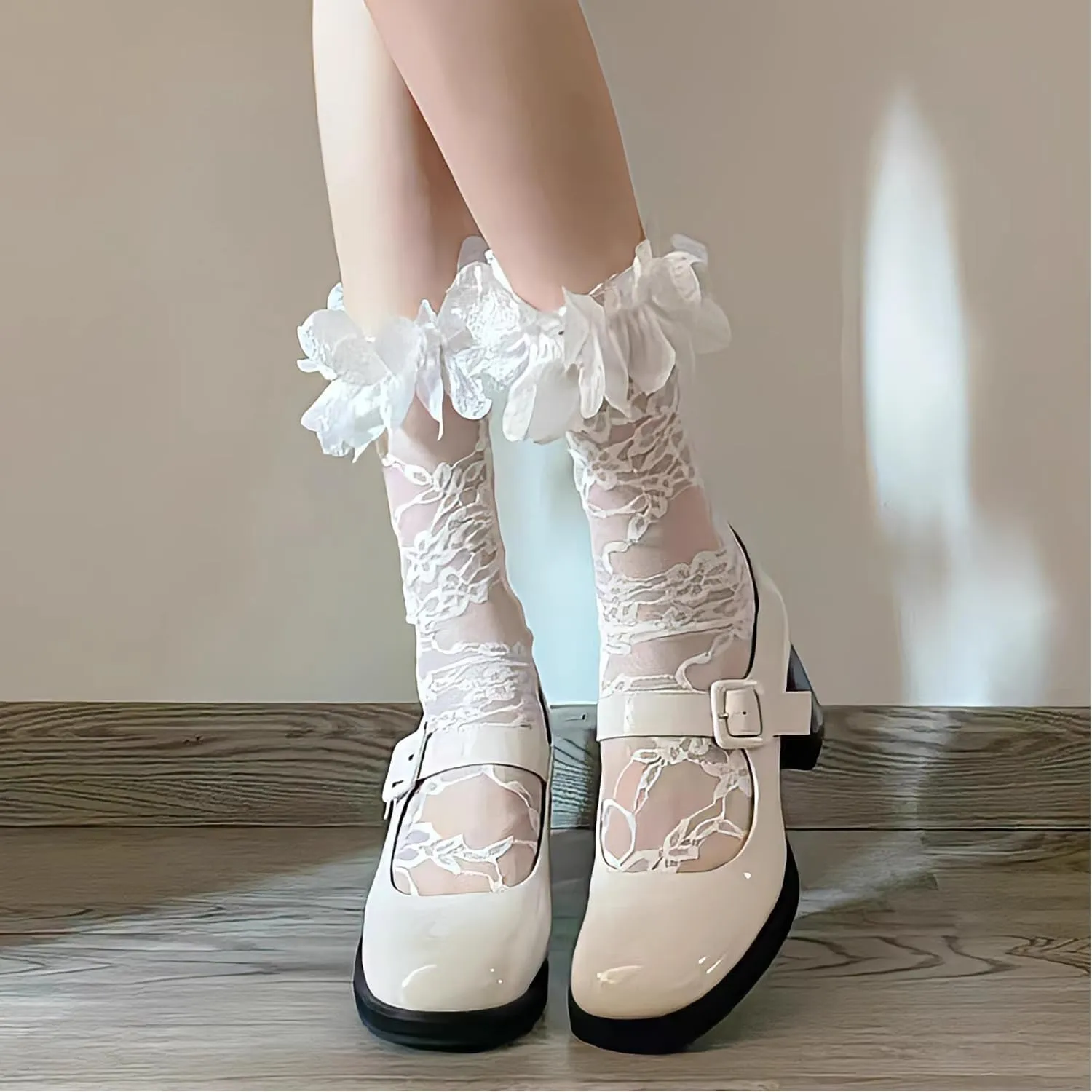 Benefeet Lace Ruffle Socks for Women & Girls - Fancy Frilly Mesh Sheer Decorated Cute Princess Bride Anklet Socks