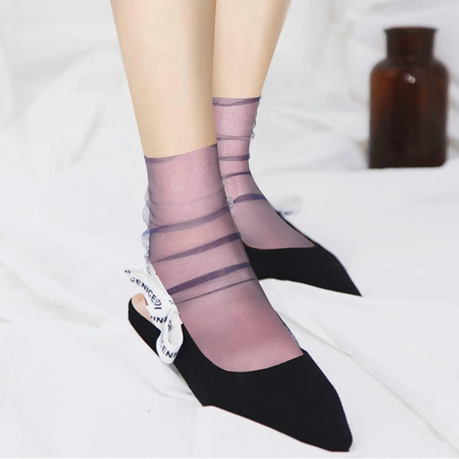 Benefeet Sheer Mesh Womens Girls Slouch Socks - See Through, Transparent, Elegant, Cute Lace Tulle Socks