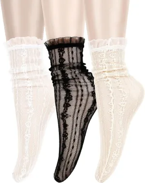 Benefeex Sox Womens Sheer Lace Loose Socks Decorated Mesh Slouch Socks Transparent See Through Clear Tulle Socks Gifts