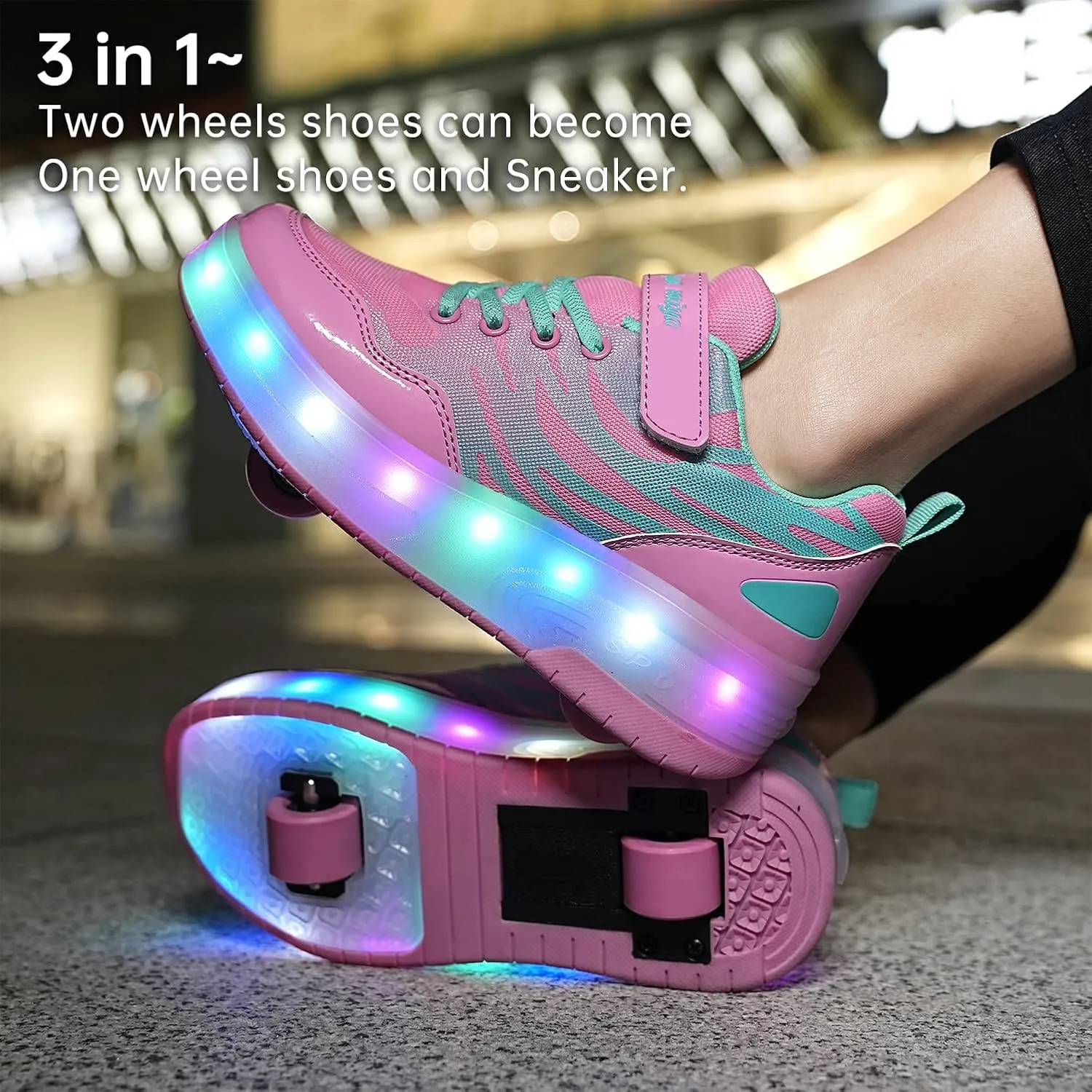 BFOEL Rechargeable Roller Shoes for Boys Girls Age 6-14 with LED Light-Up Kids Sneakers for Outdoor Play, Birthday