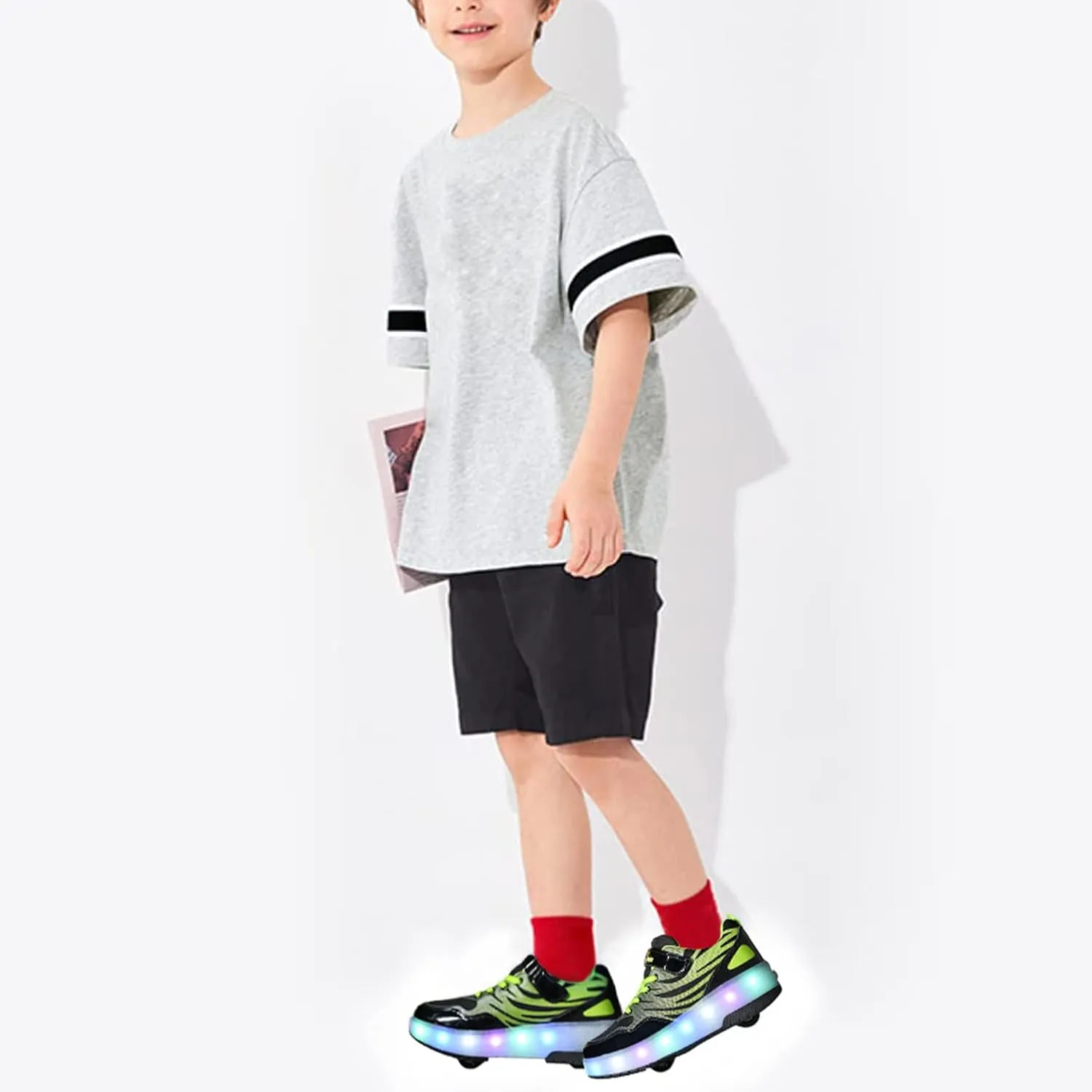 BFOEL Rechargeable Roller Shoes for Boys Girls Age 6-14 with LED Light-Up Kids Sneakers for Outdoor Play, Birthday
