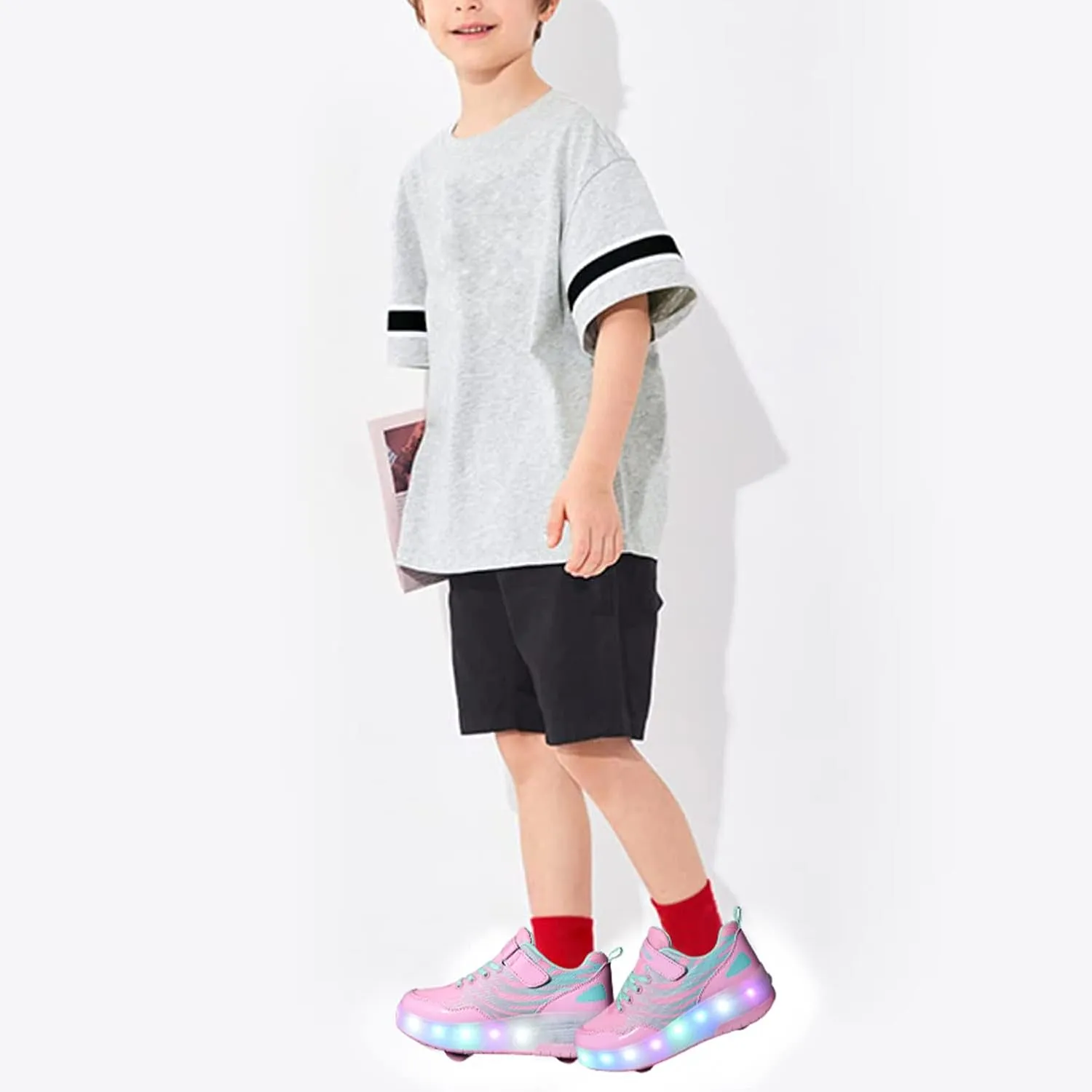 BFOEL Rechargeable Roller Shoes for Boys Girls Age 6-14 with LED Light-Up Kids Sneakers for Outdoor Play, Birthday