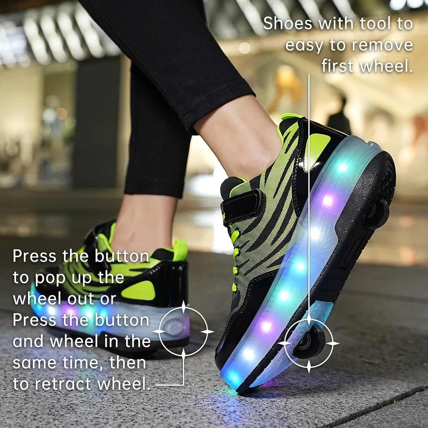 BFOEL Rechargeable Roller Shoes for Boys Girls Age 6-14 with LED Light-Up Kids Sneakers for Outdoor Play, Birthday