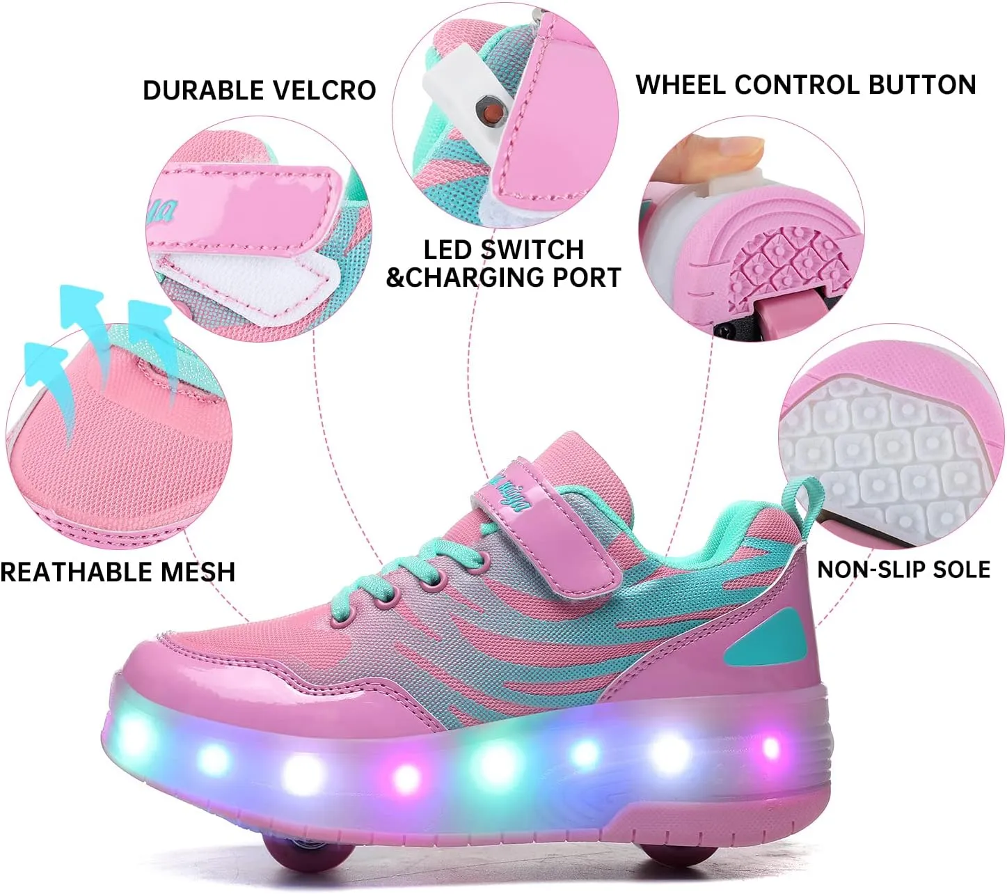 BFOEL Rechargeable Roller Shoes for Boys Girls Age 6-14 with LED Light-Up Kids Sneakers for Outdoor Play, Birthday