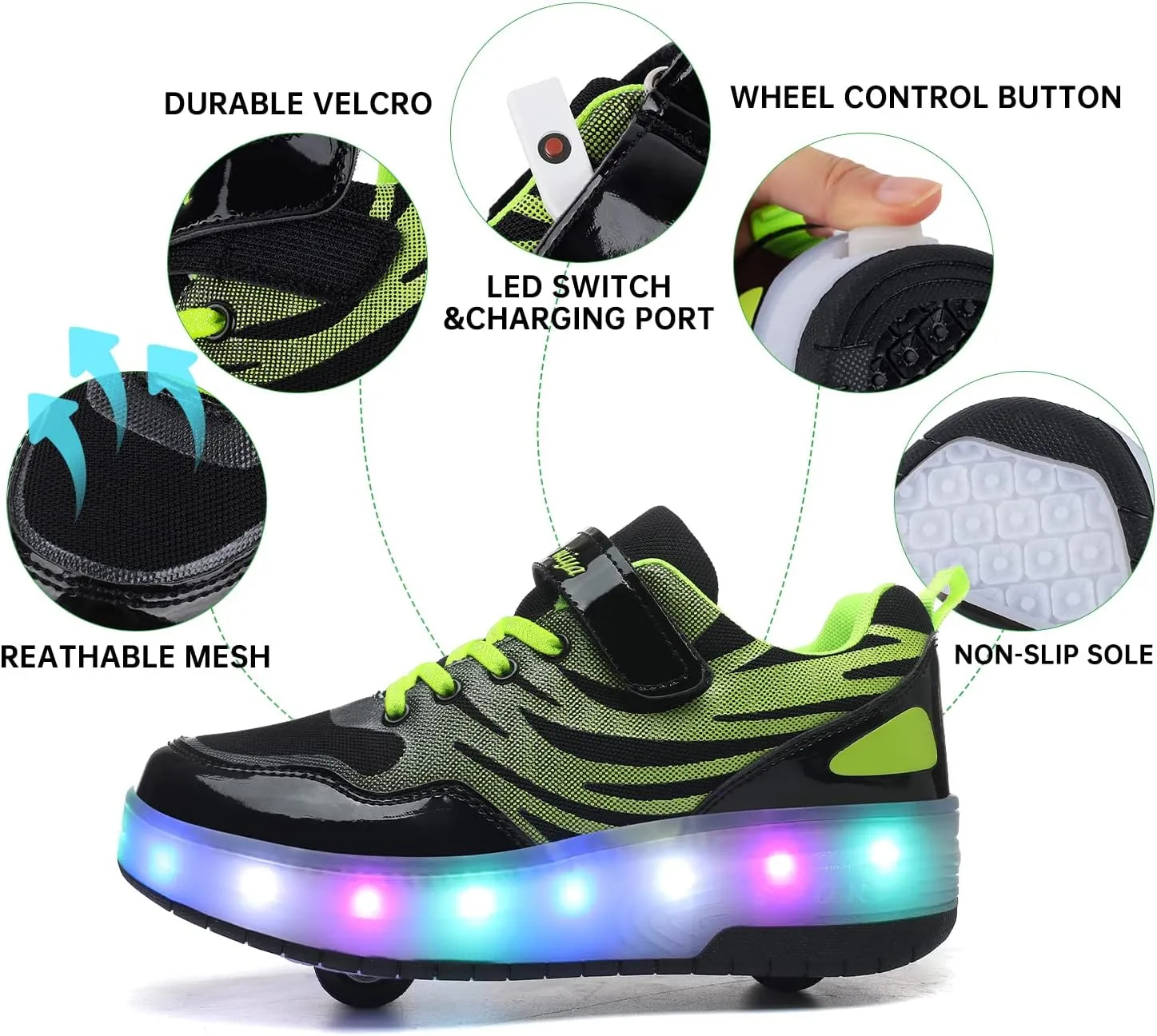 BFOEL Rechargeable Roller Shoes for Boys Girls Age 6-14 with LED Light-Up Kids Sneakers for Outdoor Play, Birthday