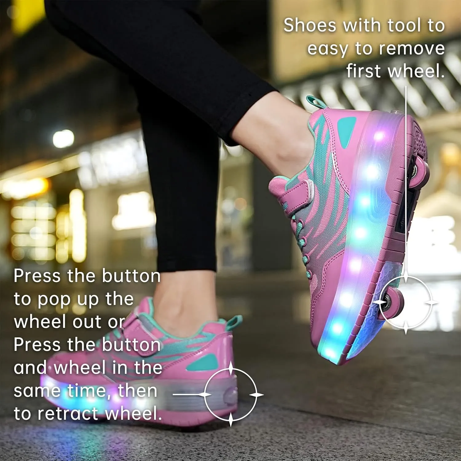 BFOEL Rechargeable Roller Shoes for Boys Girls Age 6-14 with LED Light-Up Kids Sneakers for Outdoor Play, Birthday
