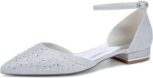Bridal Flats Women's Pointed Toe Wedding Bride Shoes Evening Prom Party Dress Flats Sandals2.5Cm