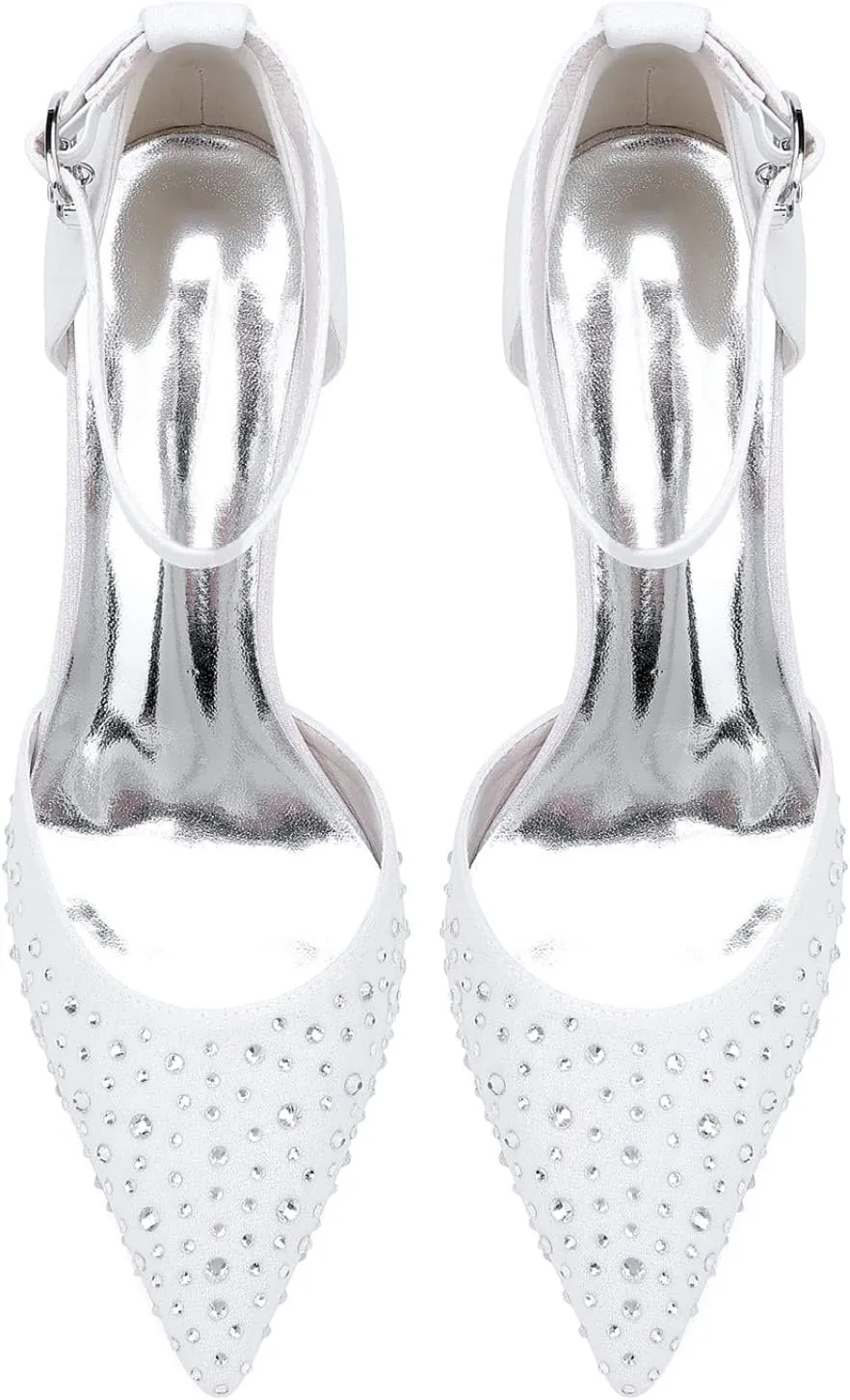 Bridal Flats Women's Pointed Toe Wedding Bride Shoes Evening Prom Party Dress Flats Sandals2.5Cm