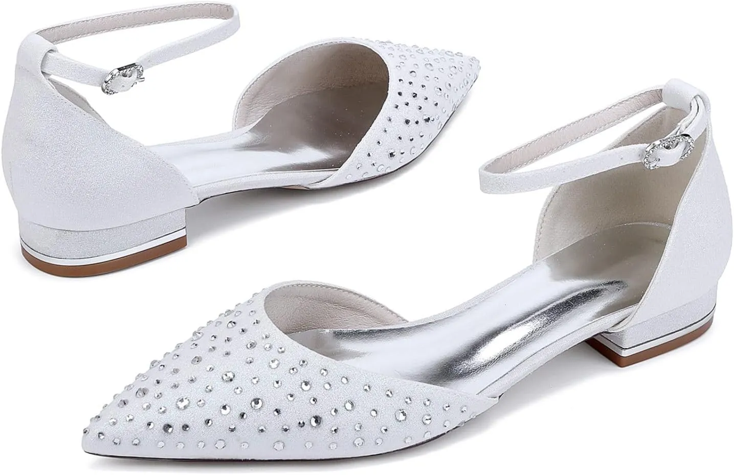 Bridal Flats Women's Pointed Toe Wedding Bride Shoes Evening Prom Party Dress Flats Sandals2.5Cm