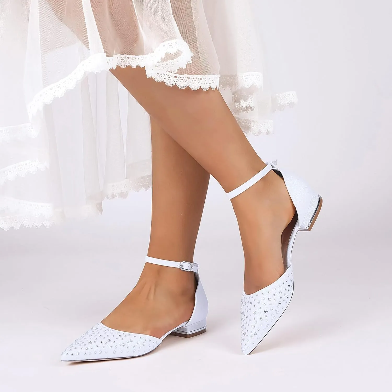 Bridal Flats Women's Pointed Toe Wedding Bride Shoes Evening Prom Party Dress Flats Sandals2.5Cm