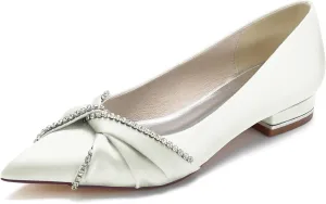 Bridal Wedding Shoes Women's Flats I Ballet Flats for Women I Pointed Toe Flats Women Satin Flats I Shoes Women I Slip on Flats 2.5Cm