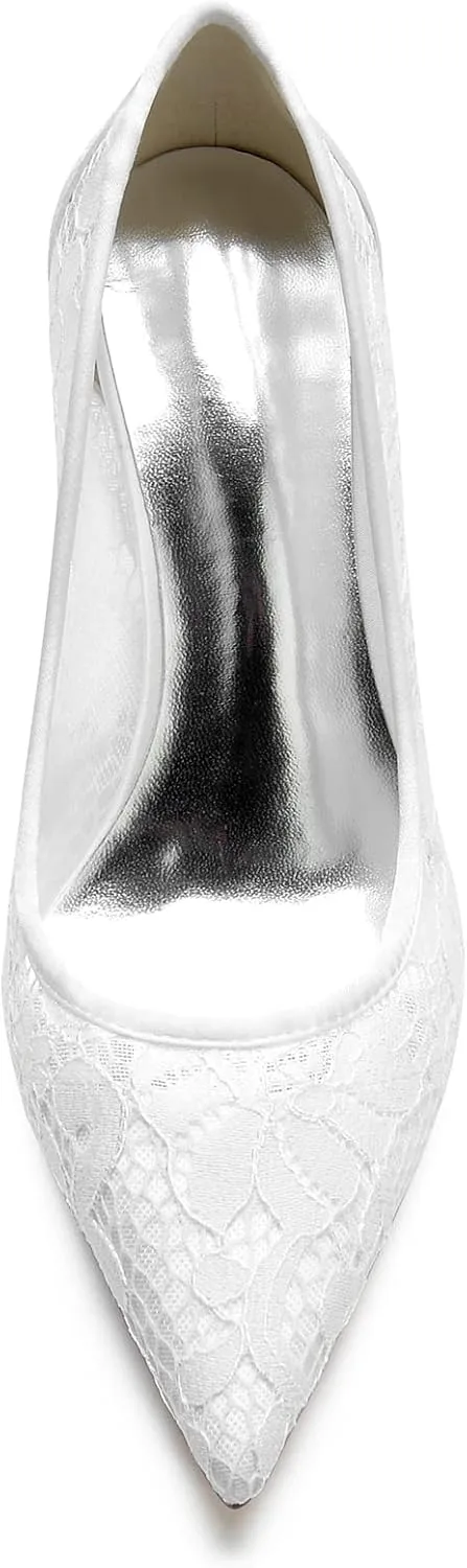 Bride Wedding Dress Shoes Lace Pumps Heel Pointed Toe Wedding Pumps Shoes Women Prom High Heels Bridal Dress Shoes 8.5Cm