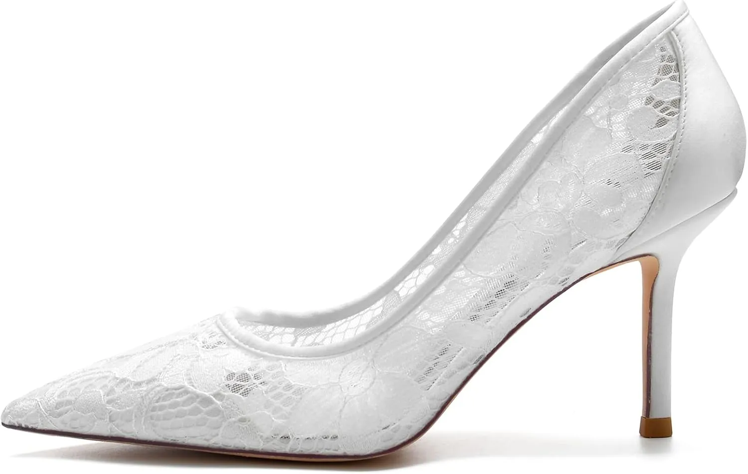 Bride Wedding Dress Shoes Lace Pumps Heel Pointed Toe Wedding Pumps Shoes Women Prom High Heels Bridal Dress Shoes 8.5Cm
