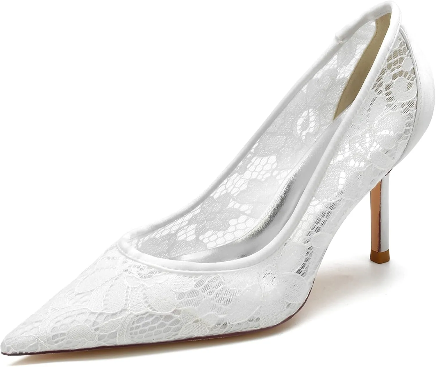 Bride Wedding Dress Shoes Lace Pumps Heel Pointed Toe Wedding Pumps Shoes Women Prom High Heels Bridal Dress Shoes 8.5Cm