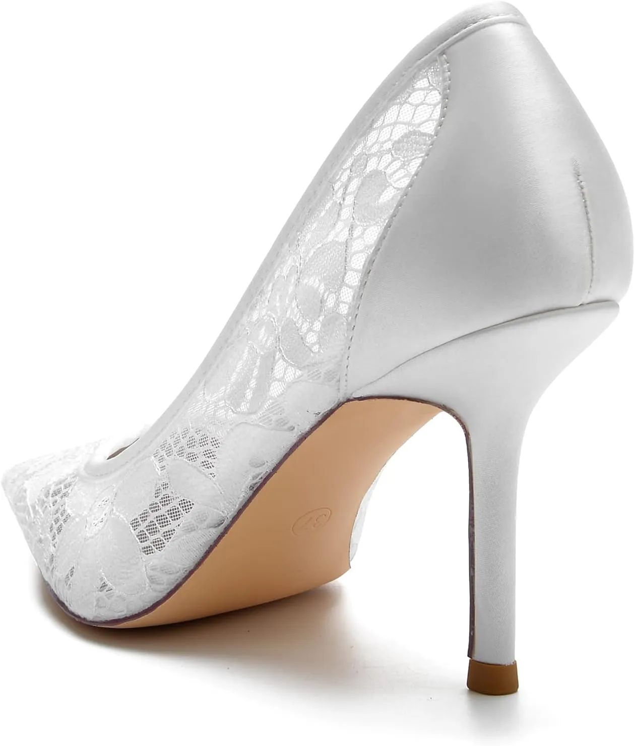 Bride Wedding Dress Shoes Lace Pumps Heel Pointed Toe Wedding Pumps Shoes Women Prom High Heels Bridal Dress Shoes 8.5Cm