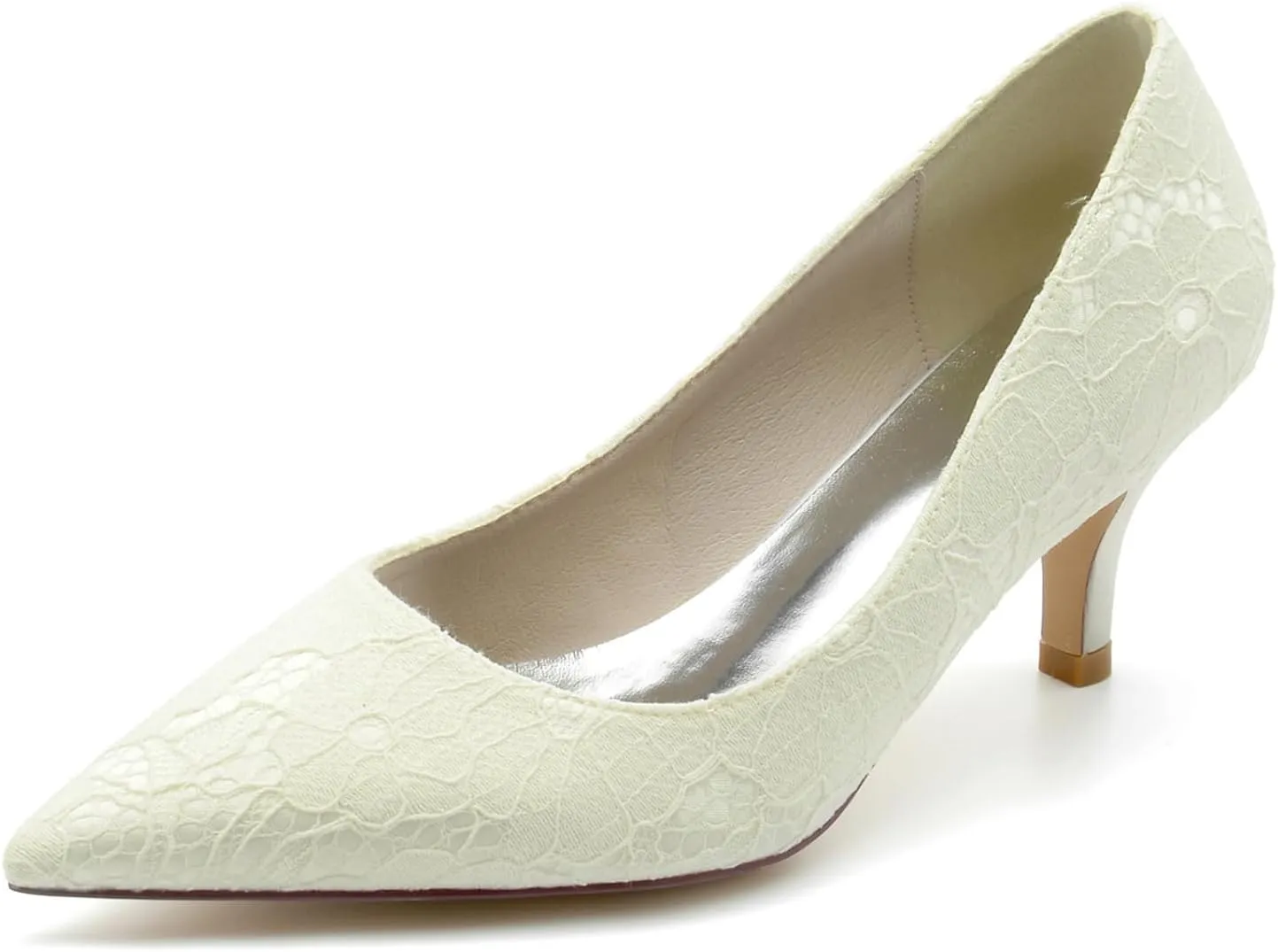 Bride Wedding Shoes Women's Pointed Toe Lace Low Heel Dress Pump Bridal Shoes Kitten Heel Prom Party Dress Pumps Sandals 6Cm