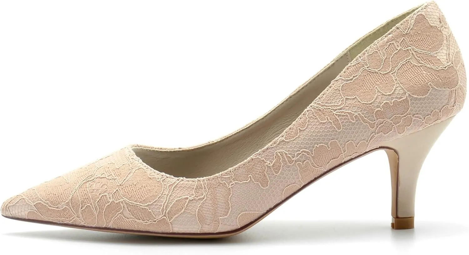 Bride Wedding Shoes Women's Pointed Toe Lace Low Heel Dress Pump Bridal Shoes Kitten Heel Prom Party Dress Pumps Sandals 6Cm