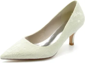 Bride Wedding Shoes Women's Pointed Toe Lace Low Heel Dress Pump Bridal Shoes Kitten Heel Prom Party Dress Pumps Sandals 6Cm