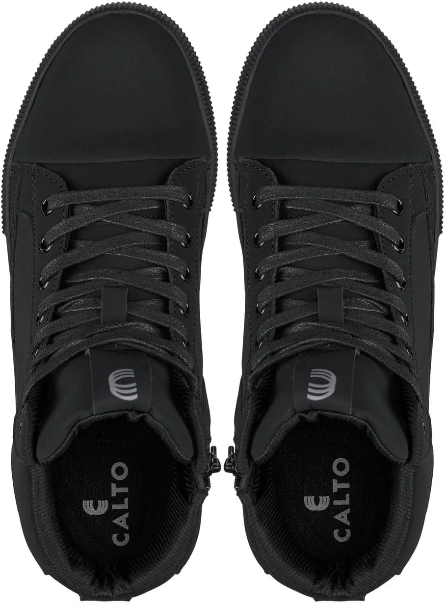 CALTO Men's Invisible Height Increasing Elevator Shoes - Zip-up Cap Toe High Top Sneaker Boots - 2.4 Inches Taller