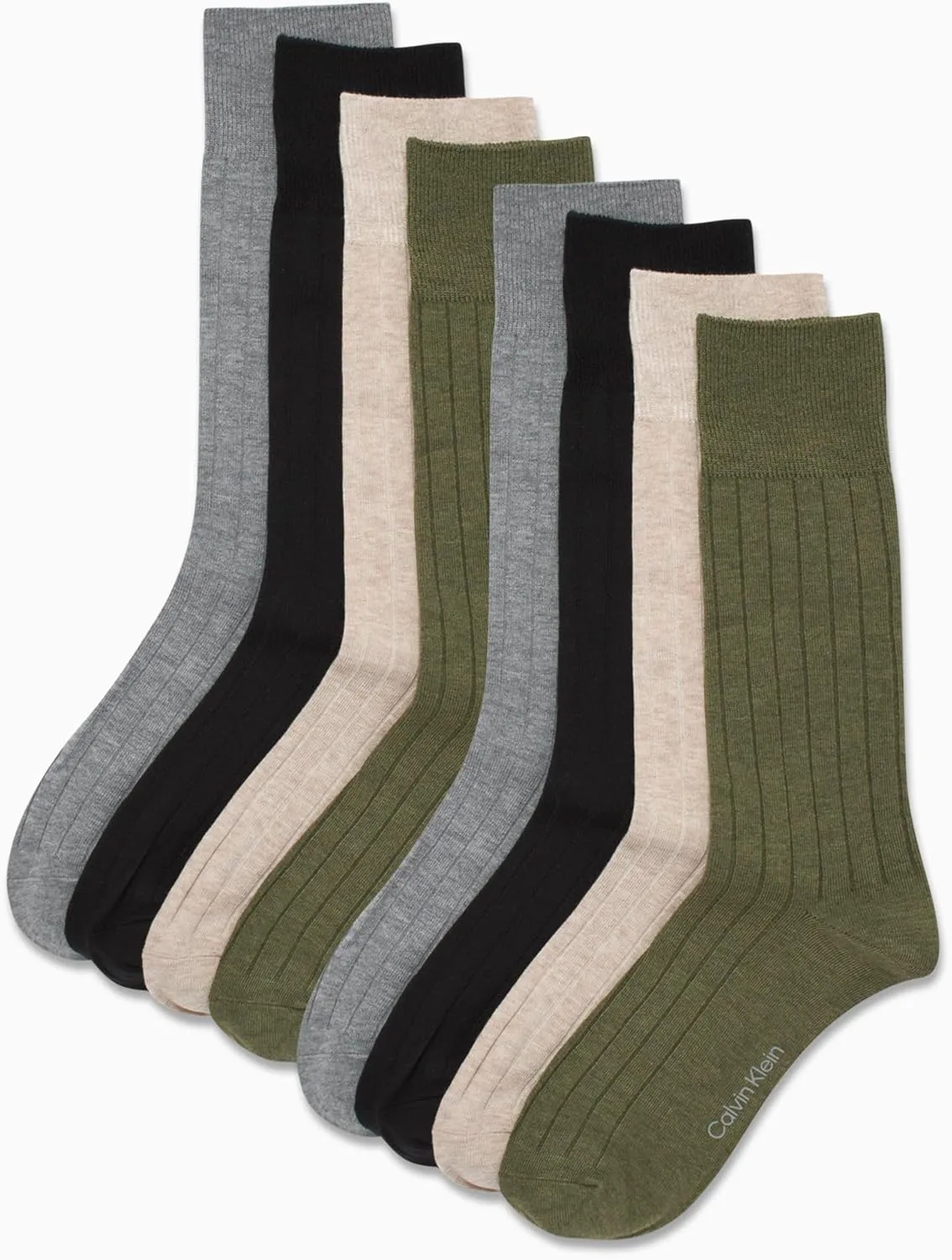 Calvin Klein Men's Crew Socks - 8 Pack Cotton Blend Performance Patterned Dress Socks - Athletic Socks for Men (7-12)