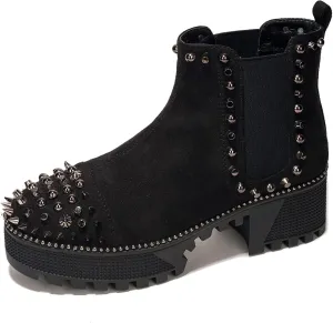 Cape Robbin Women's Platform Combat Ankle Boots - Studded Motorcycle Goth Boots with Spiky Design - Chunky Heel Lace-Up Style (Spiky)