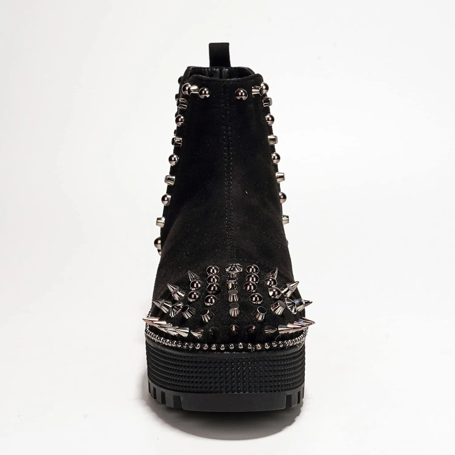 Cape Robbin Women's Platform Combat Ankle Boots - Studded Motorcycle Goth Boots with Spiky Design - Chunky Heel Lace-Up Style (Spiky)