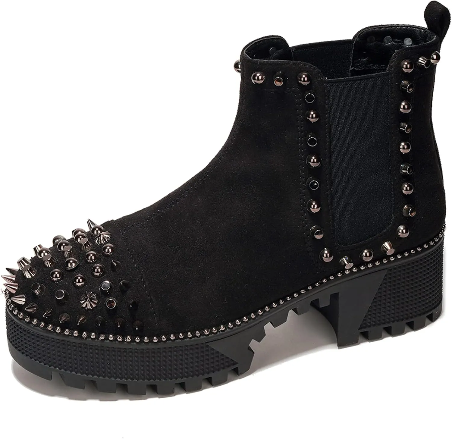 Cape Robbin Women's Platform Combat Ankle Boots - Studded Motorcycle Goth Boots with Spiky Design - Chunky Heel Lace-Up Style (Spiky)