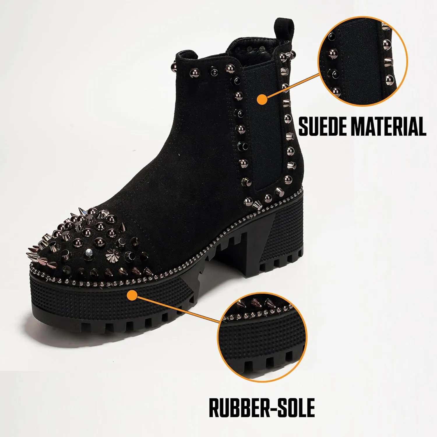 Cape Robbin Women's Platform Combat Ankle Boots - Studded Motorcycle Goth Boots with Spiky Design - Chunky Heel Lace-Up Style (Spiky)
