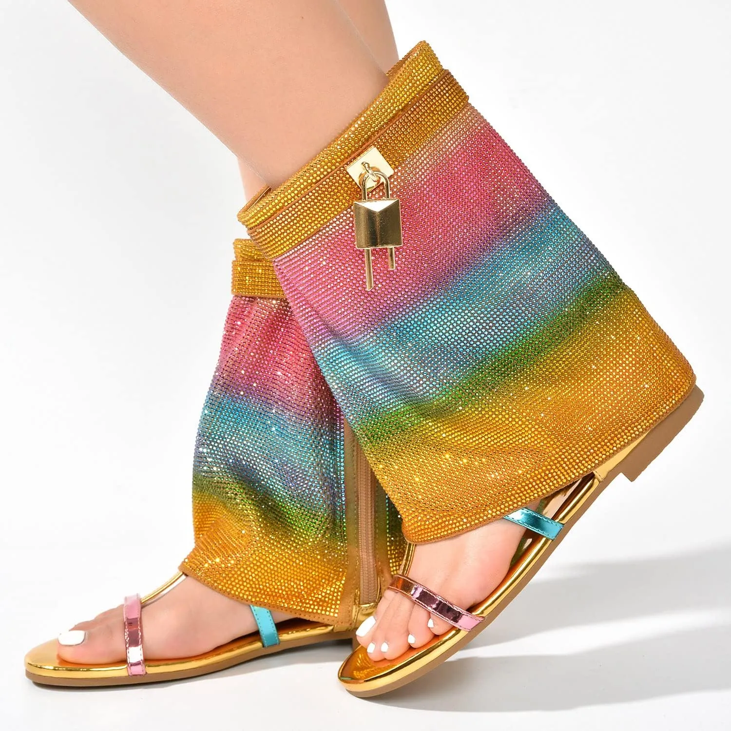 Carami Round Toe Fold Over Flat Sandals (Carami)