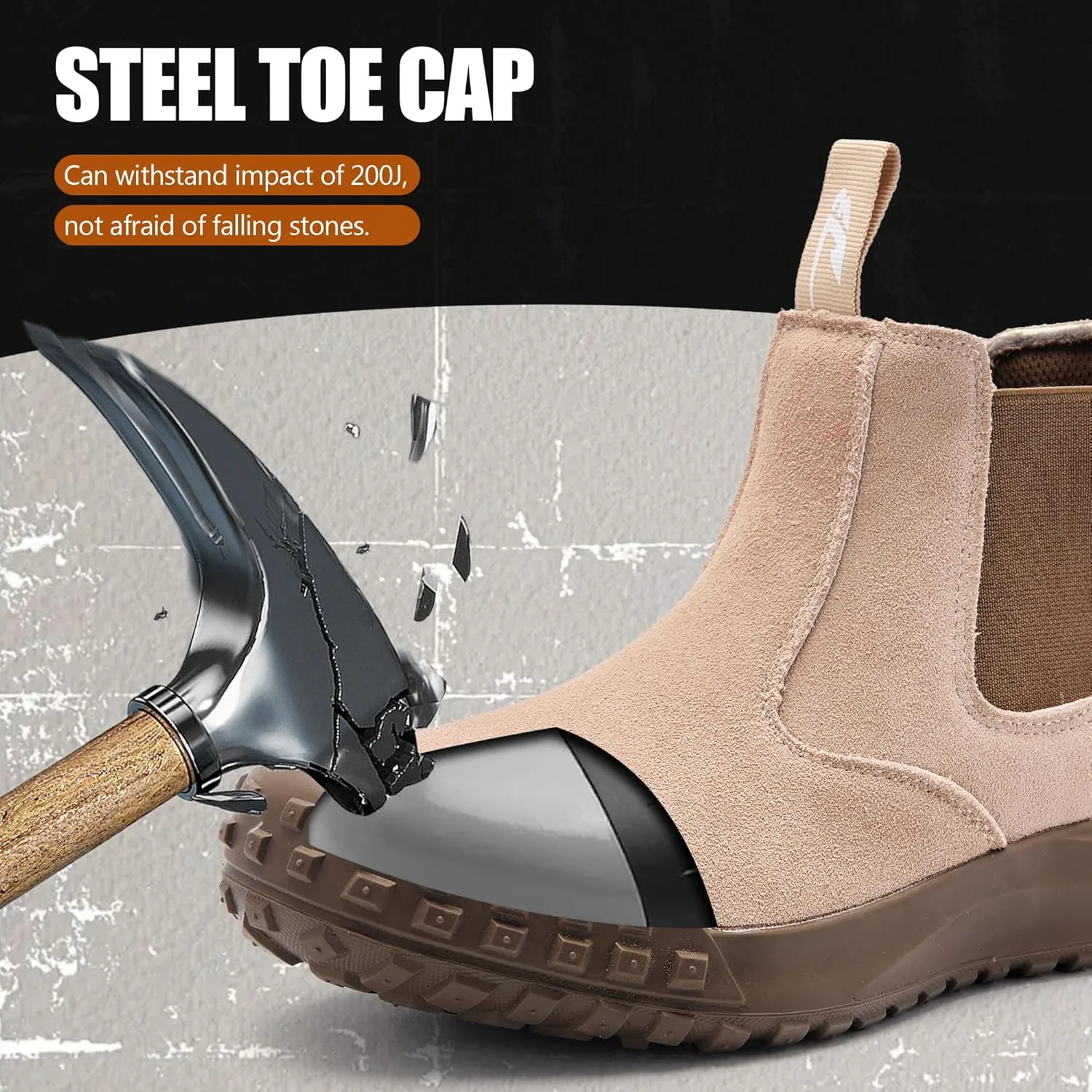 CJSPORX Men's Steel Toe Work Boots Anti-Skid Safety Shoes Leather Waterproof Work Shoes