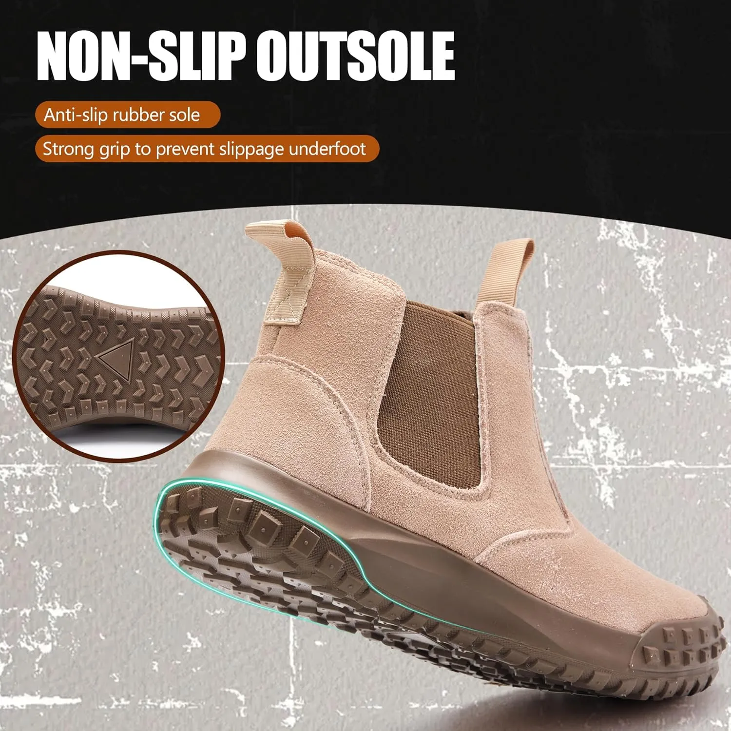 CJSPORX Men's Steel Toe Work Boots Anti-Skid Safety Shoes Leather Waterproof Work Shoes