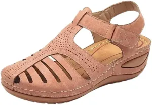 Closed Toe Sandals Women Arch Support Sandals Dressy Summer Ankle Strap Non-Slip Hollow Out Wedge Sandal Beach Shoes