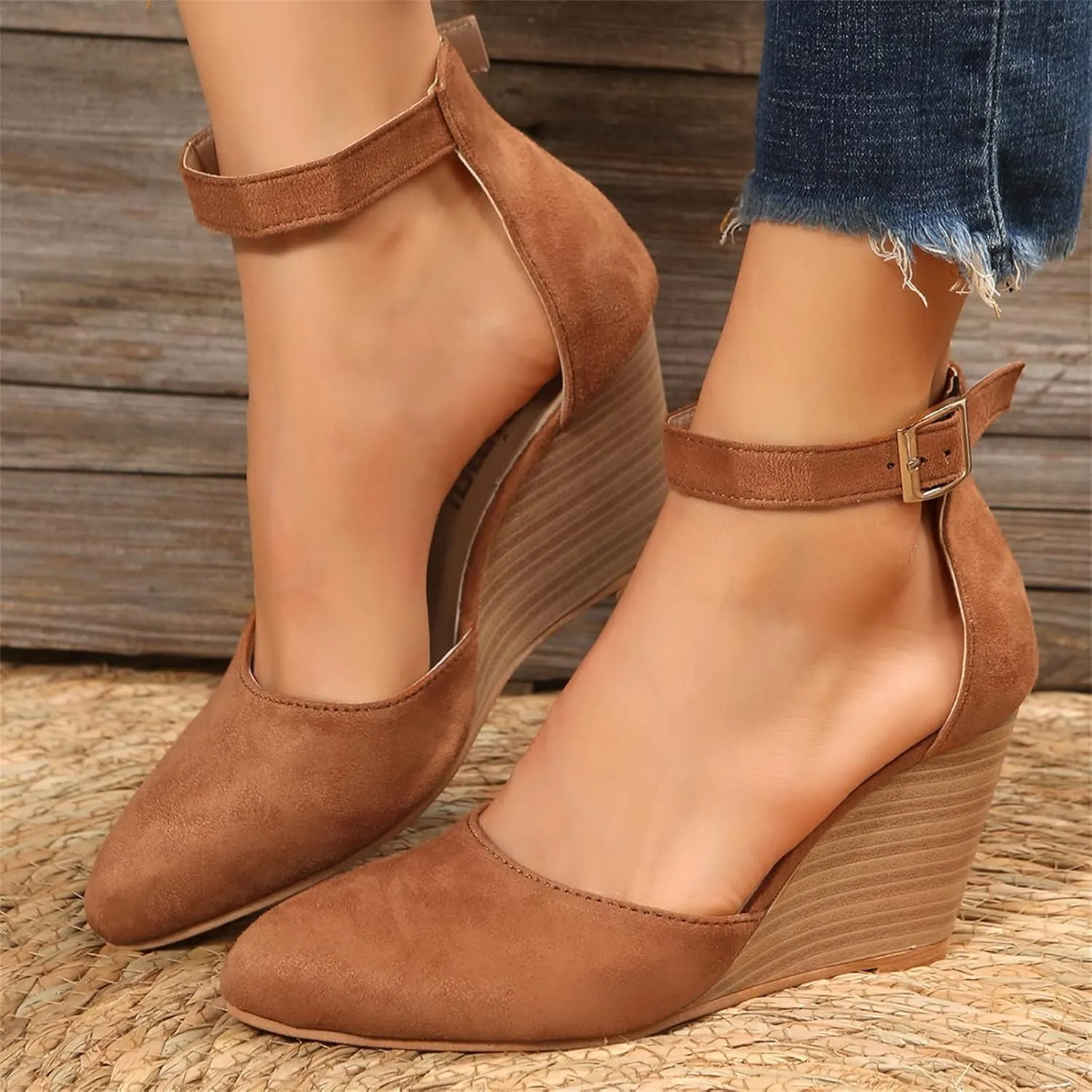 Closed Toe Sandals Women Dressy Heel Women'S Retro Elegant Heeled Platform Shoes Canvas Summer Solid-color Thin Ankle Elastic Strap Wedge Heels Sandal