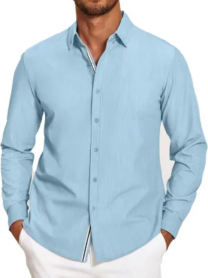 COOFANDY Mens Casual Button Down Shirt Untucked Long Sleeve Stretch Denim Dress Shirt